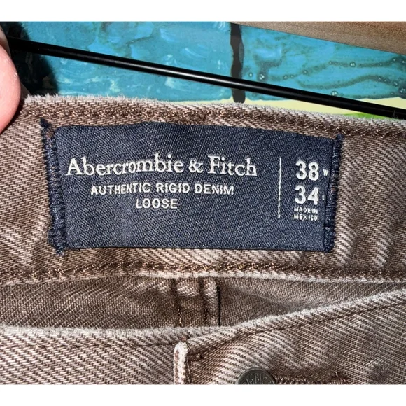 Men's Abercrombie & Fitch Loose Baggy Straight Jeans size 38x34 Black Brown - Picture 7 of 8